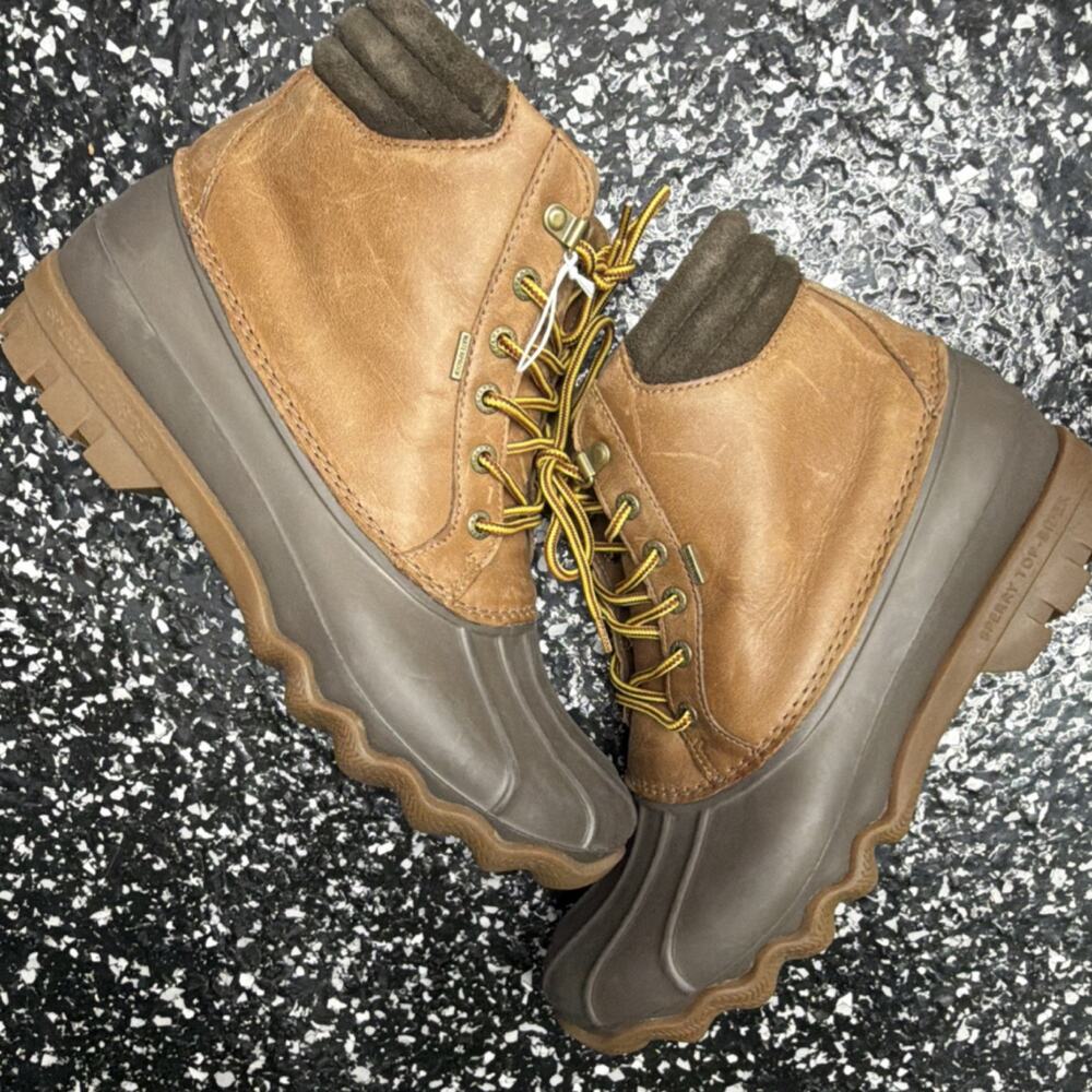 Sperry Men's Brown Leather Duck Boots Lace Up Accents Size 10